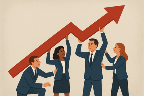 Människor som lyfter en uppåtgående pil