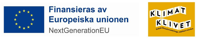 EUs flagga och texten Finansieras av Europeiska unionen- NextGenerationEU samt Klimatklivets logga.
