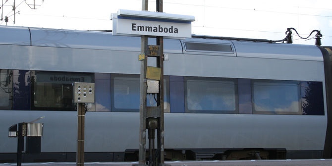 Tåg på tågstationen i Emmaboda.