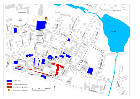 Karta över parkeringar i centrala Emmaboda