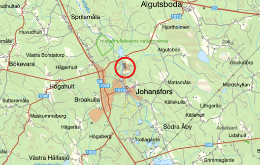 Kartan visar översiktligt detaljplanens placering.