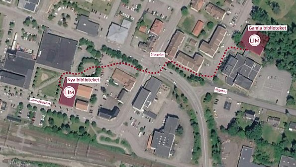 Karta över litteraturstigen mellan nya och gamla biblioteket.